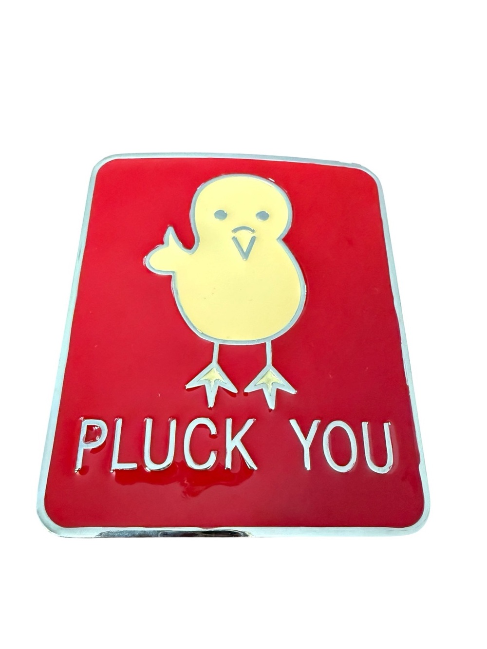 Vintage 'Pluck You' Chick Cheeky Belt Buckle Red Yellow Quirky Y2K Accessory